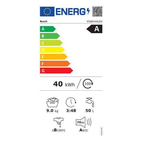 Bosch | WGB244ALSN | Washing Machine | Energy efficiency class A | Front loading | Washing capacity 9 kg | 1400 RPM | Depth 59 c - 10